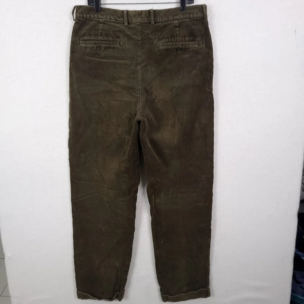 Gap Corduroy Pants Mens Relaxed Fit Pleated Olive 36x34 Fit 34x32 cuffed